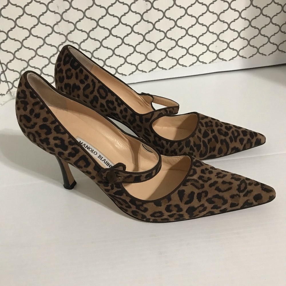 Manolo Blahnik Leopard Print Mary Jane Pumps - Brown Size 40.5